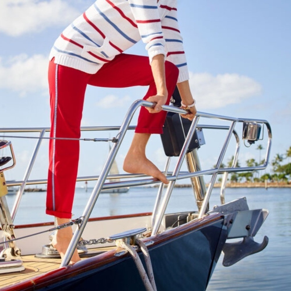 Talbots Relaxed Chino Side Stripe Ankle Pant Red Women 4P Nautical Preppy Sporty